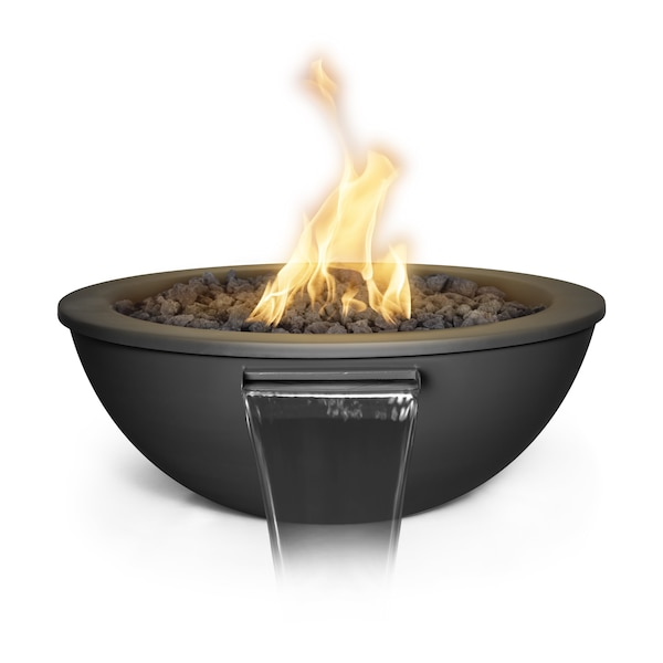 The Outdoor Plus 48 Round Sedona Fire & Water Bowl - Powder Coated Metal - Black - Match Lit - Liquid Propane OPT-48RPCFW-BLK-LP - main